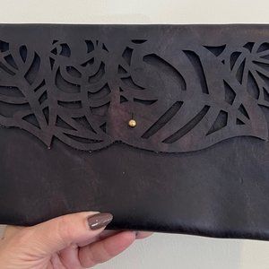 Black Leather Wilderness Clutch - Ilundi. NWOT